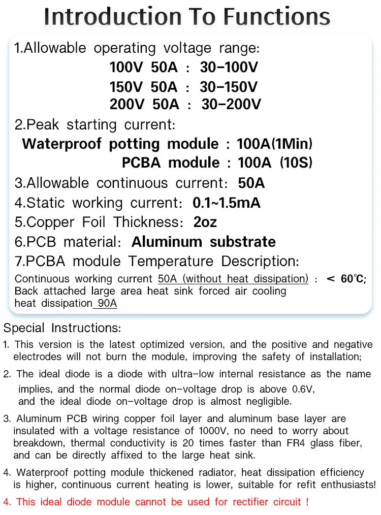 Enerkey Ideal Diode 100V 50A 0.75mΩ Sufficient Current Photovoltaic Solar Base Station Industrial Control Redundancy Switching