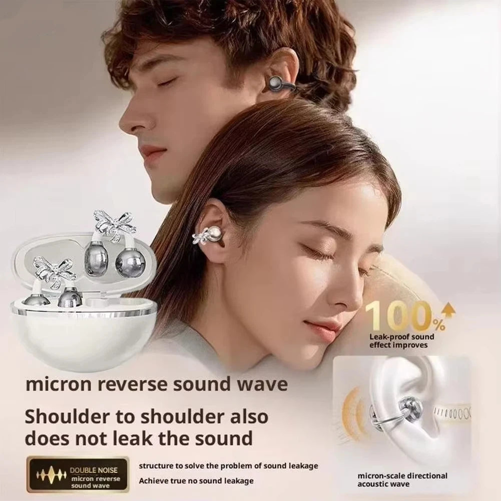Lenovo Clip-on Earbuds Wireless Bluetooth For Sports Fitness Open Ear Headphones with Detachable Crystal Bowknot Earrings NEW