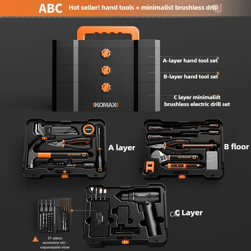 Handworking Powerful Tool Set Hardware DIY Power Toolkit Multi-purpose Electrician Maintenance Tools Case Electric Drill Toolbox