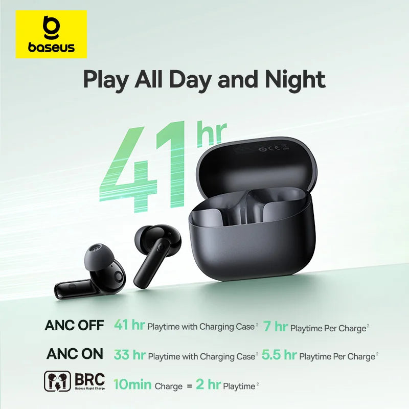 Baseus EP10 NC -43dB Noise Cancelling ANC True Wireless Earbuds Bluetooth 6.0 In-Ear Wireless Earphones 4-Mics for Office Home