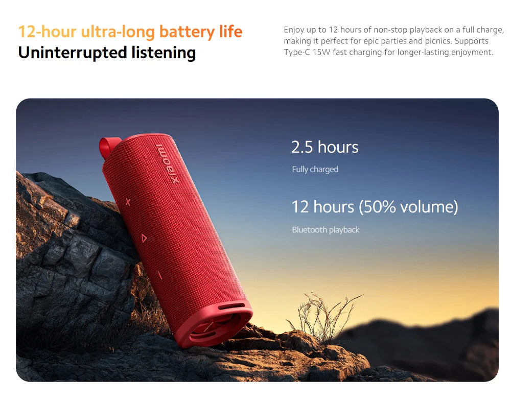 Xiaomi Sound Outdoor Smart speaker Global Version Bluetooth5.4 IP67 dust and water resistance Up 12 hours  long-lasting battery