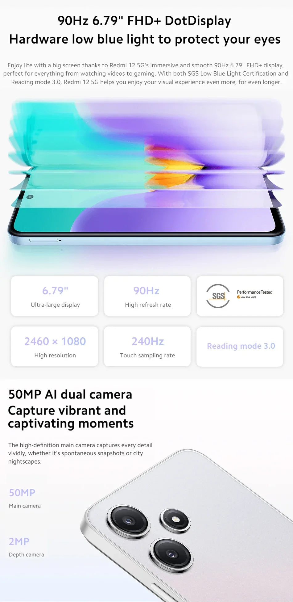 2026 Xiaomi Redmi 12 5G 5000mAh Battery Snapdragon 4 Gen2 SmartPhone 50MP Quad Camera 6.79 inch Screen LCD phone