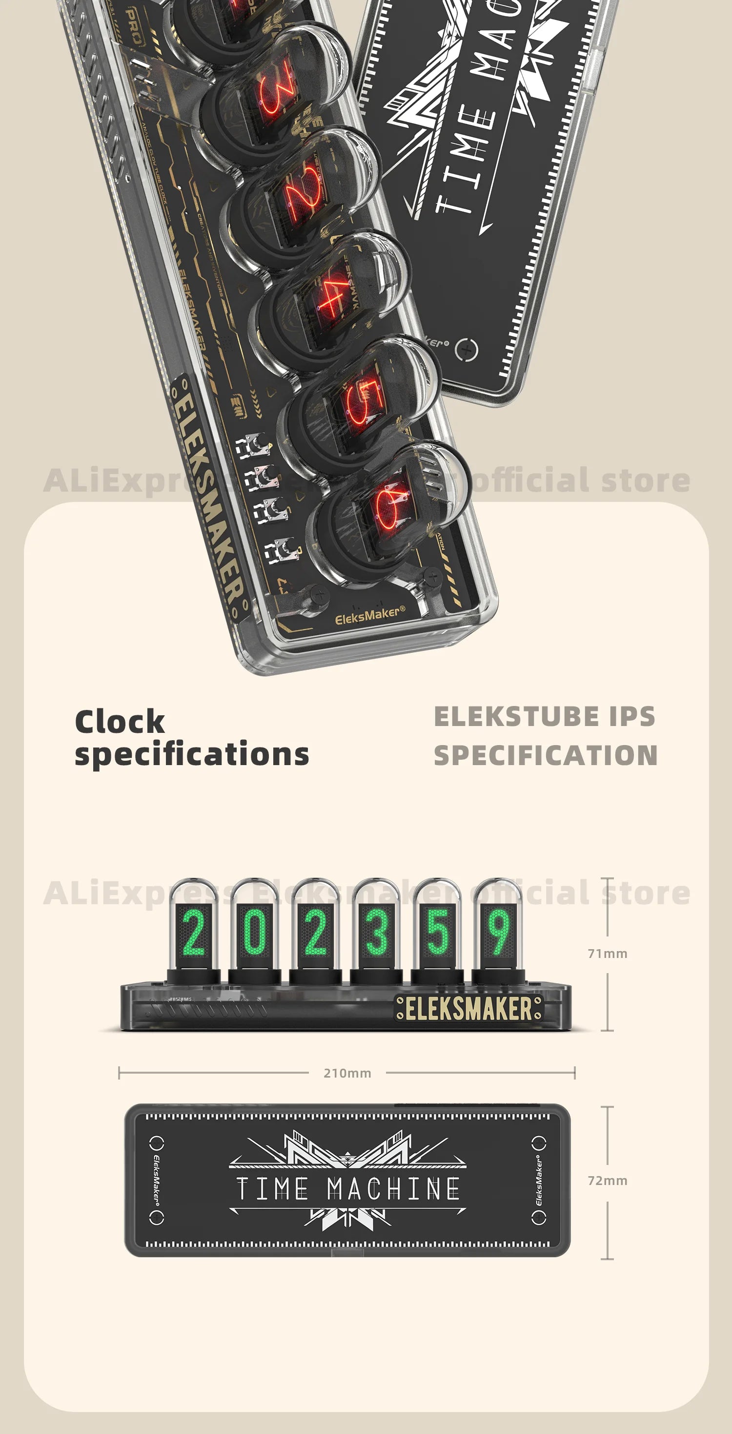 EleksMaker EleksTube IPS PR1 PR2  6-Bit IPS Retro Glows Analog Nixie Tube elekstube clock