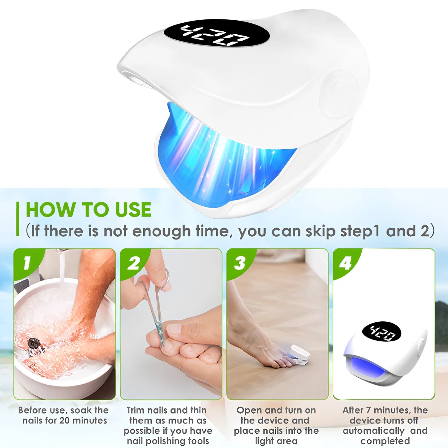 USB Charging Nail Fungus Treatment Device - 940nm Infrared & 500nm Blue Light LED Laser Onychomycosis Nail Care