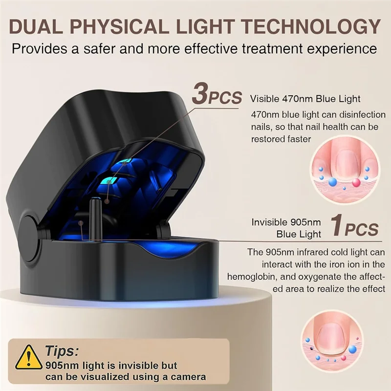 For Home Use Nail Fungus Treatment Device 905Nm Infrared And 470Nm Blue LED Laser Efficient Onychomycosis Therapy Black