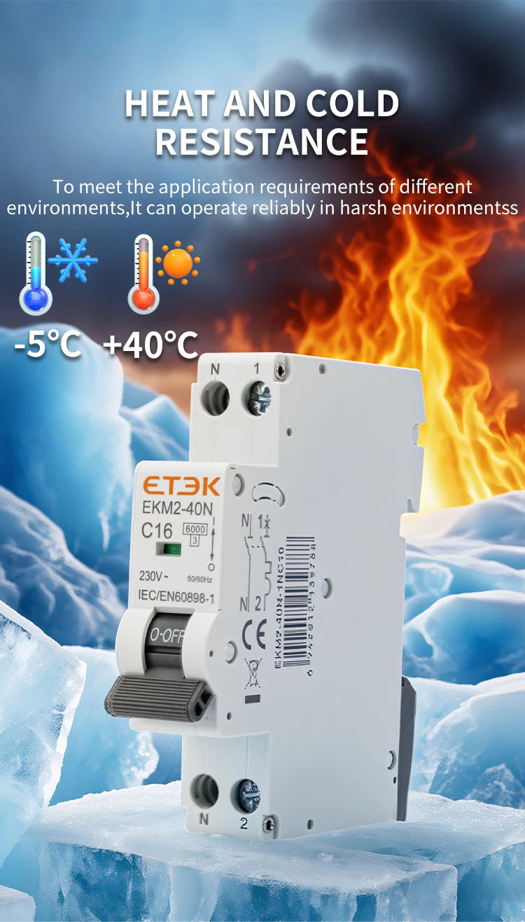 ETEK Din rail mounted miniature household air circuit breaker MCB 30mA C curve 10A 16A 20A 25A 32A 1P+N Mini circuit breaker EKM