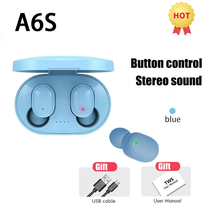 TWS A6S Headset Wireless Earphones Bluetooth Headphones Sport Stereo Fone Bluetooth Earbuds for Xiaomi Huawei