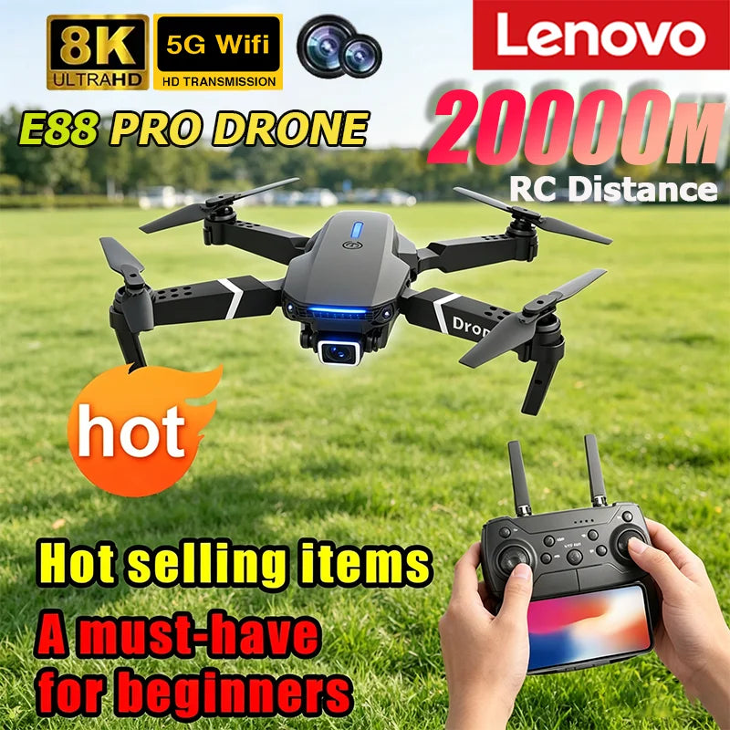 Lenovo New Drone E88 Pro RC 20000M Quadcopter Drone FPV WiFi  Foldable With Mod Altitude Resistance 8K Camera Wide-angle Shootin