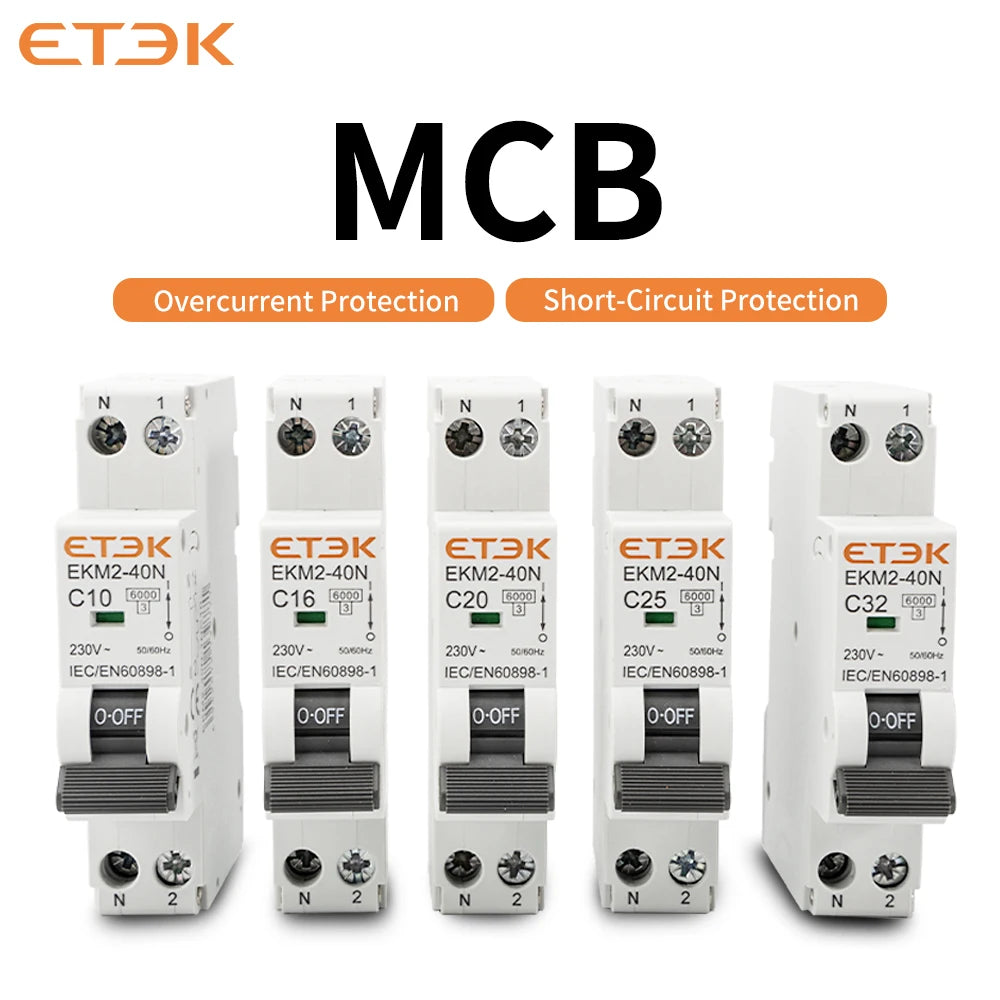 ETEK Din rail mounted miniature household air circuit breaker MCB 30mA C curve 10A 16A 20A 25A 32A 1P+N Mini circuit breaker EKM
