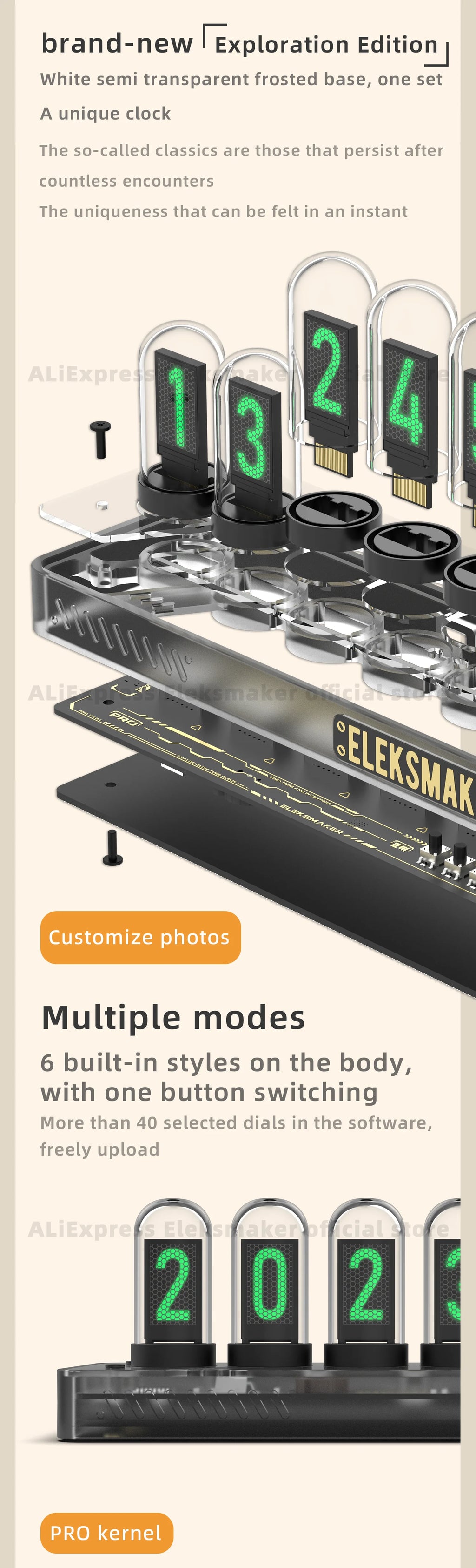 EleksMaker EleksTube IPS PR1 PR2  6-Bit IPS Retro Glows Analog Nixie Tube elekstube clock