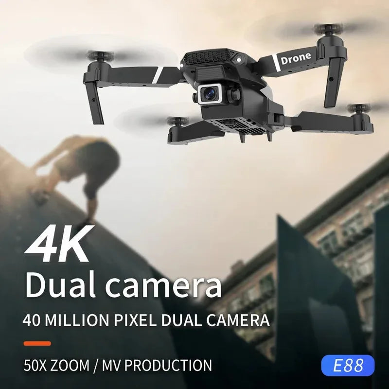 E88 ProIntelligent Folding Drone Supports single/Dual Camera Switching 4KPicture Quality+Wide-angle Shooting WiFiDirect Real-Tim