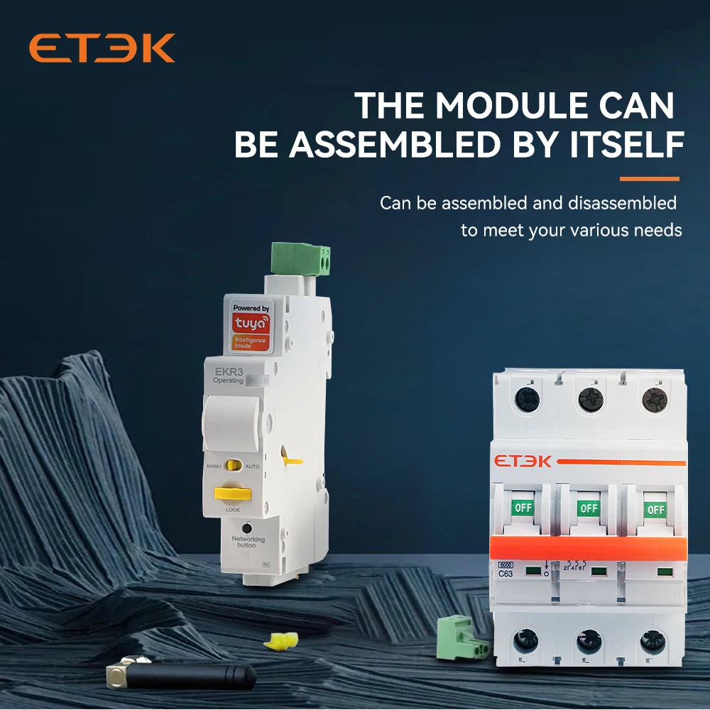 ETEK Tuya WIFI Smart Circuit Breaker MCB Smart Life Remote Control Short Circuit Protection Timed 2P 16A 25A 32A 40A 63A EKR3
