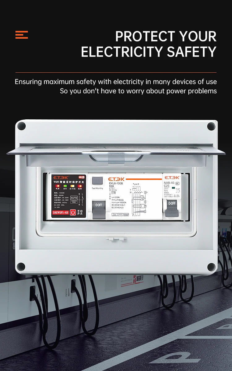 ETEK RCD RCCB Type B Earth Leakage Residual Current Circuit Breaker Evse 2P 4P 40a 63a 100a 30ma 300mA EKL6-100B Din Rail 220V