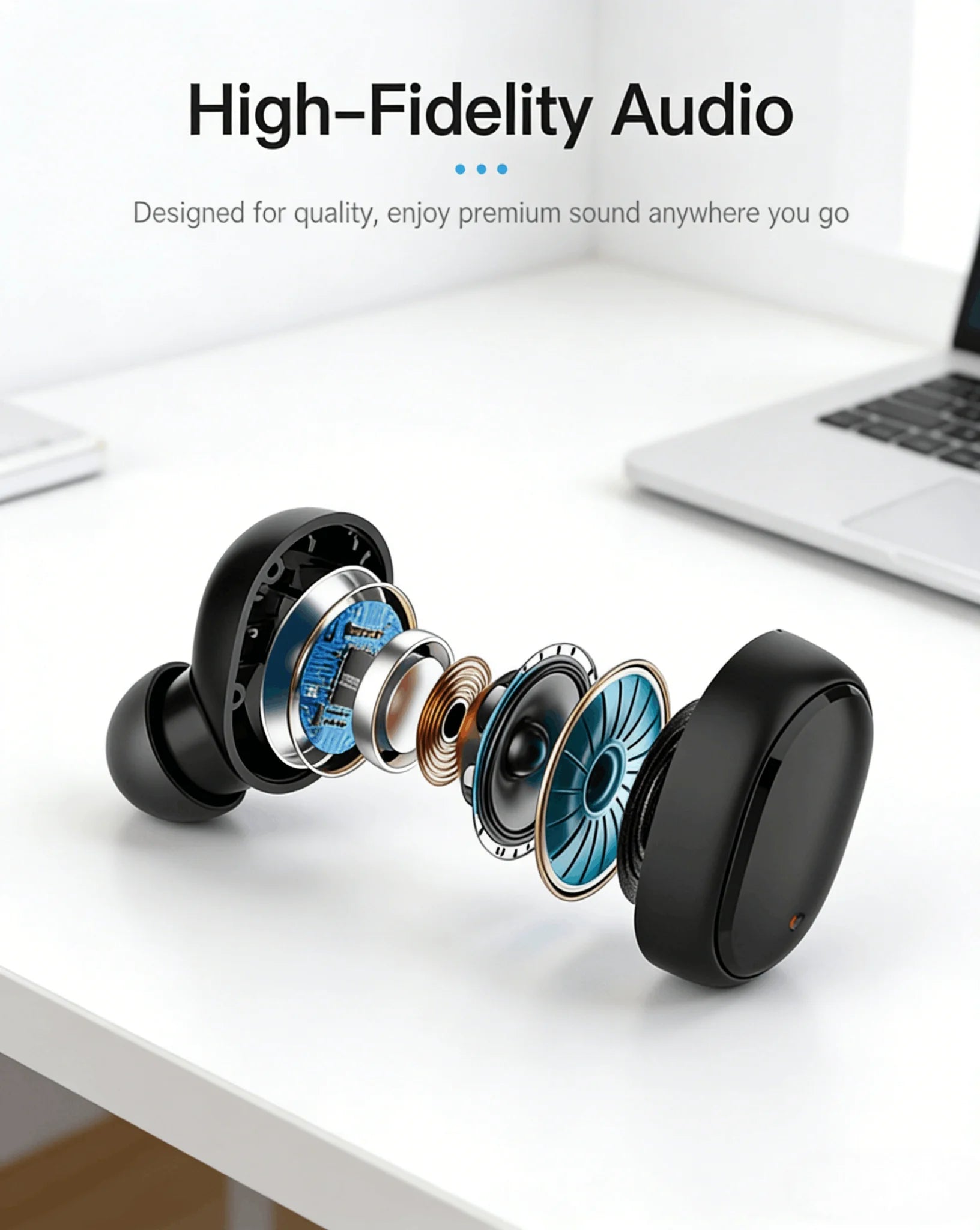 TWS Wireless Earbuds with Bluetooth 5.3, HiFi Stereo Sound, Long Battery Life and Touch Control.
