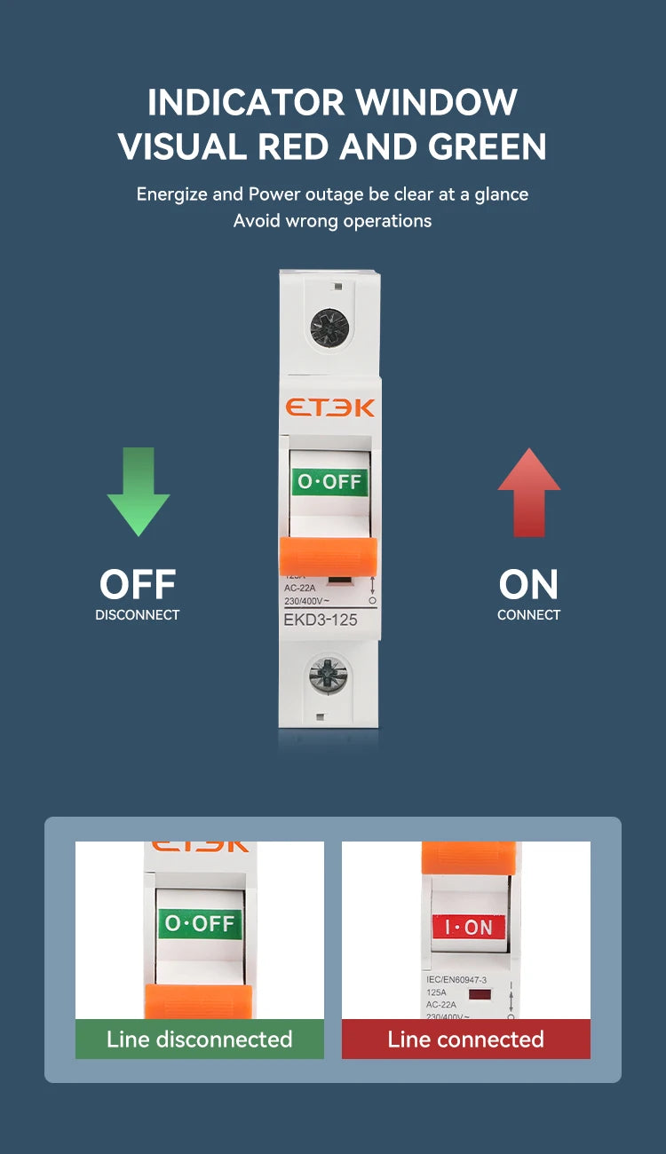 ETEK  Isolater Switch AC 125A Low Voltage 50Hz 1,2,3,4 pole 240/415V High Current Electrical Isolation Switch EKD3