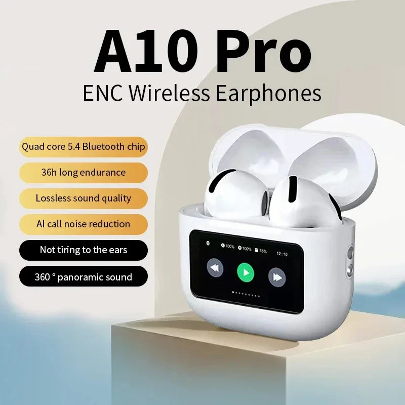 A10 Pro Wireless Earbuds — ANC, Touch Screen, 36Hr Battery