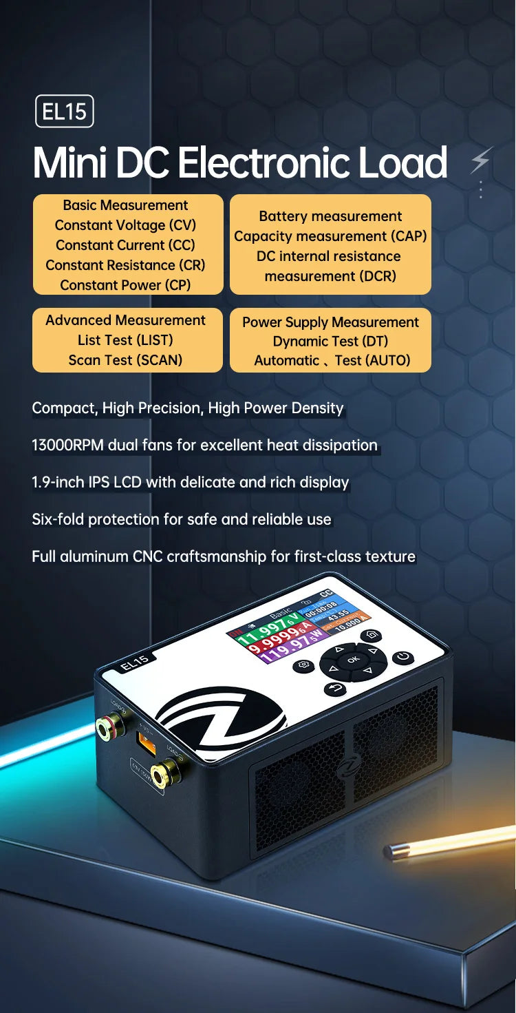 ALIENTEK EL15 150W DC Electronic Load, Mini Programmable Battery Tester with Constant Current and Voltage Check