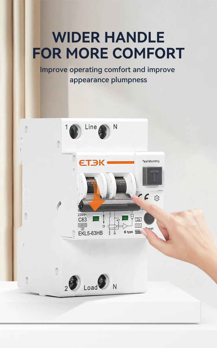 ETEK B Type 230V 1P+N 3P+N  Residual Current Circuit Breaker With Over And Short Current  Leakage Protection C curve RCBO EKL5