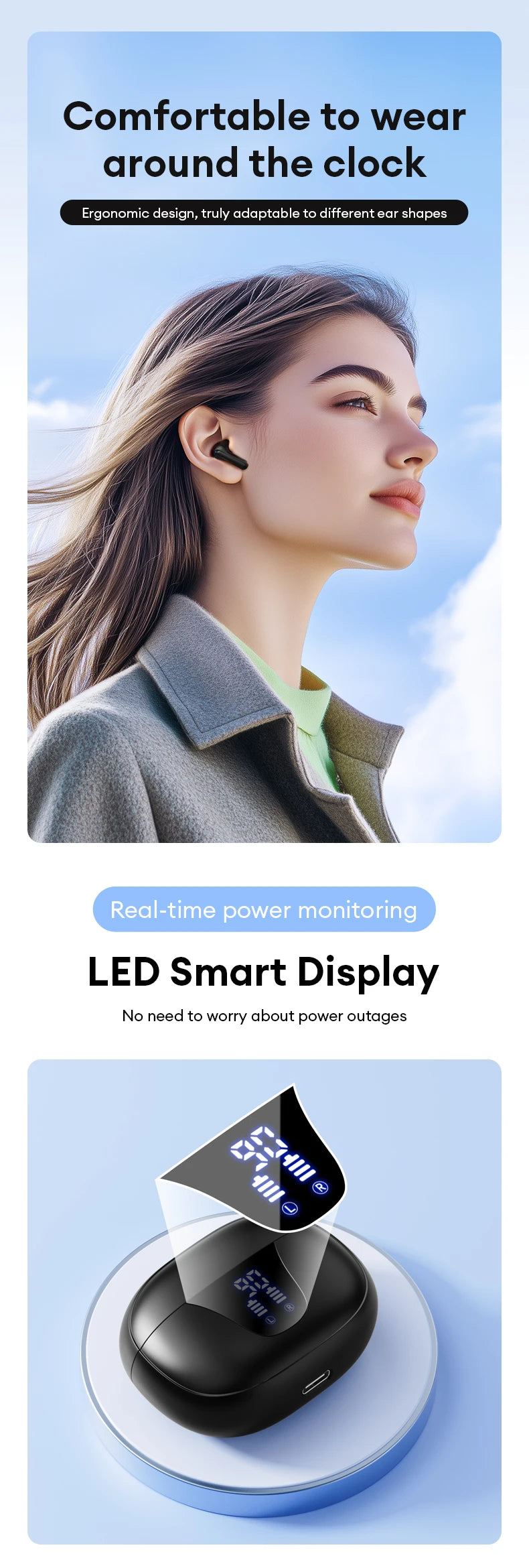 Lenovo XT58 Wireless Earphones Intelligent Noise Reduction Bluetooth 5.4 Headphone Gaming Headset HIFI Earbuds Sound LED Display