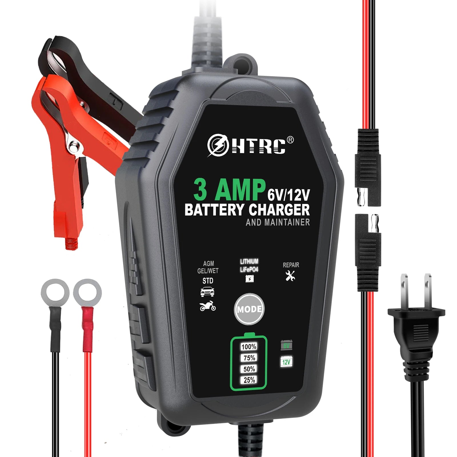 HTRC 6V 12V 3000mA Smart Battery Charger Automatic For Trickle Lithium LiFePO4 Lead-Acid AGM GEL Battery Car Motorcycle Charger