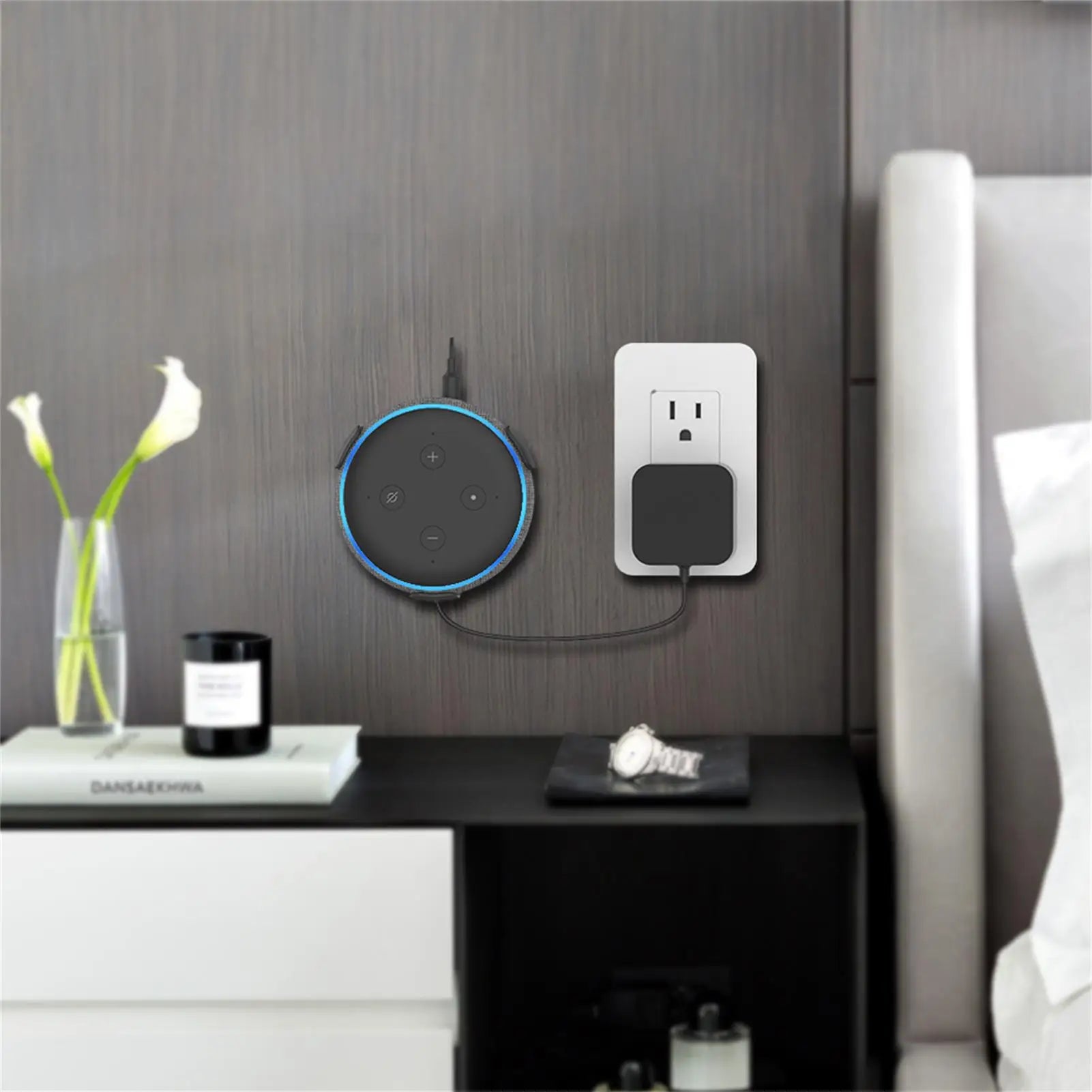 Built In Cable Holder Echo Dot Wall Mount Holder With Smart Speaker Management Space-Saving Accessories For Dot 3rd Gen