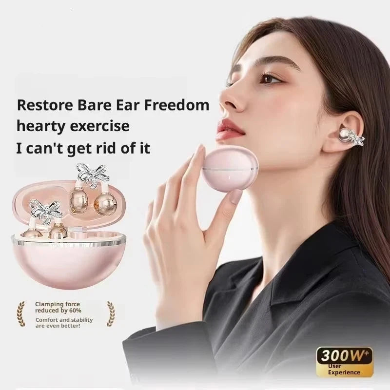 Lenovo Clip-on Earbuds Wireless Bluetooth For Sports Fitness Open Ear Headphones with Detachable Crystal Bowknot Earrings NEW
