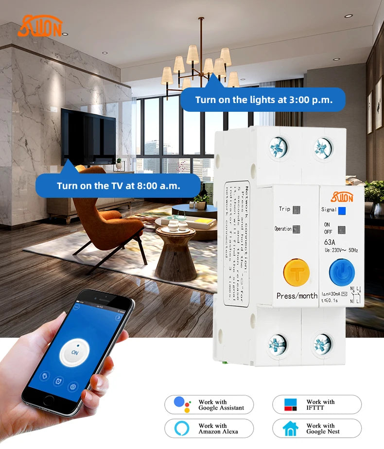 eWelink WiFi circuit breaker Smart switch timer remote control voice control Alexa echo with Leakage Protection for Smart Home
