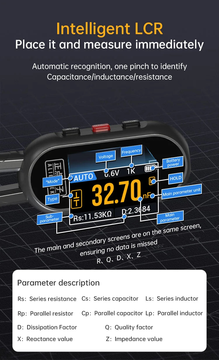 ALIENTEK LT1 Mini Smart Tweezer LCR Tester ERP ESR Tester Digital Resistance Capacitance Inductance Continuity Diode Test Tool