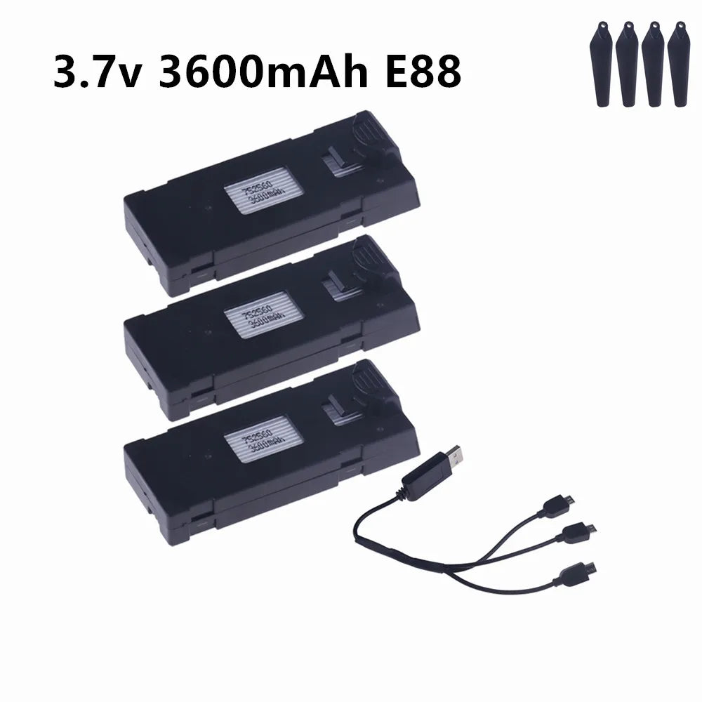 E88 Drone Battery 3.7V 1800/2600/3600/5000/6500mAh For E88PRO E99 E99PRO P1 K3 P10 A13 E525 RC Quadcopter Parts Battery