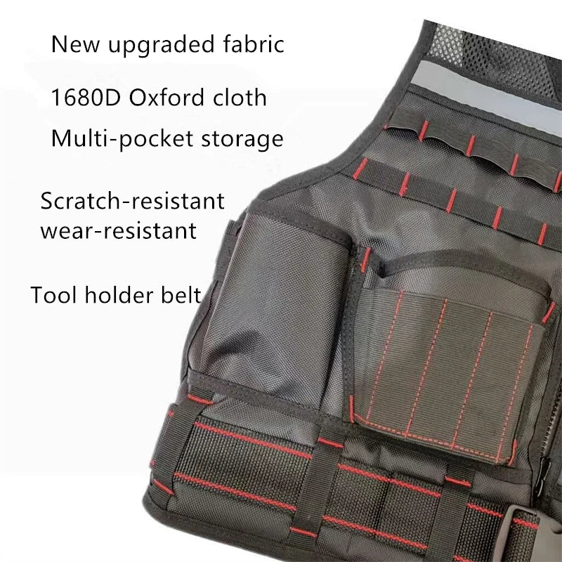 TOOLHUWEI Workwear Tool Vest Safety Work Vest with Multi-pockets Toolkit Pouch Heavy Construction Vest for Electrician Carpenter