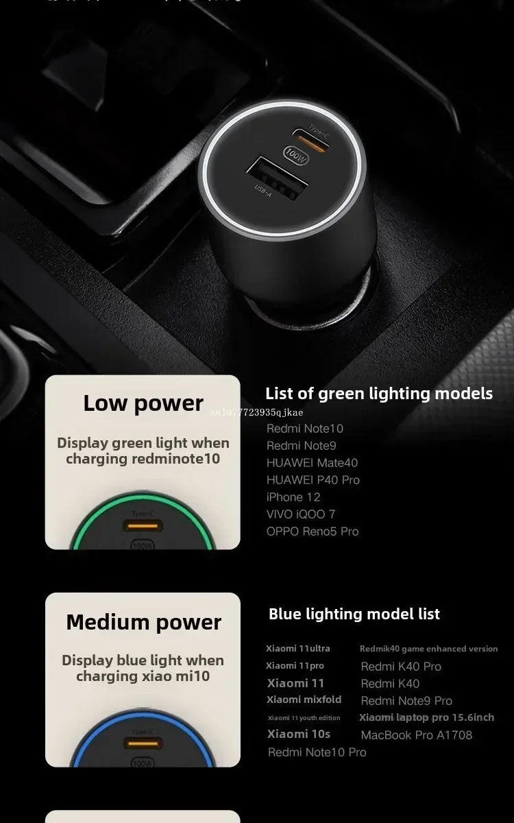 Xiaomi (MI) Car Charger Fast Charging Version 1A1C 100W Smart Car Charger Car Mobile Phone Charger Mobile Phone Car Charger