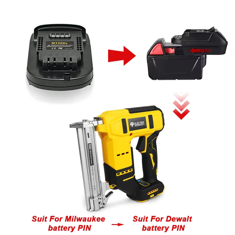 Brushless Electric Nail Gun with Battery Adapter Convert for Dewalt 20v Battery Pin to Milwaukee/Makita 20/18v Battery Pins