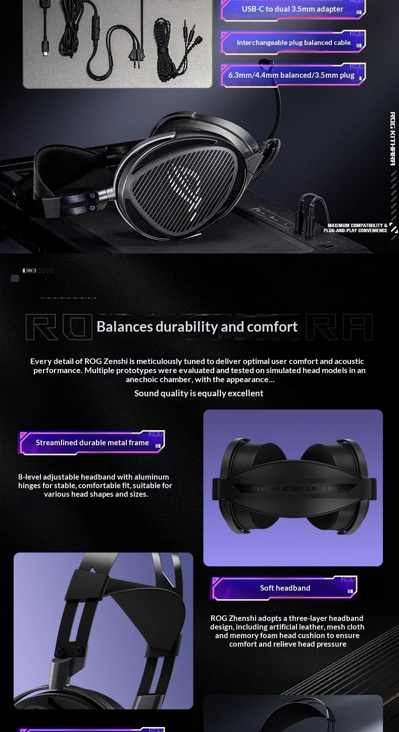 Asus ROG Kithara Limited Edition Headphones Open Back Over Ear Planar Magnetic Wired Headphones 100mm Diaphragm Unit Laptop
