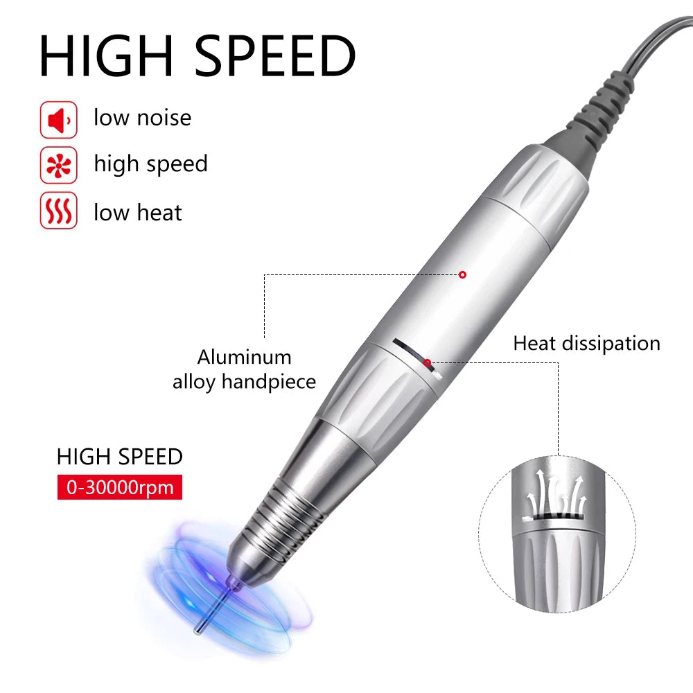 35000RPM DC 3 & 5 PIN Electric Nail Drill Pen Handle File Polish Grind Machine Handpiece Manicure Tool Nail Drill Accessories