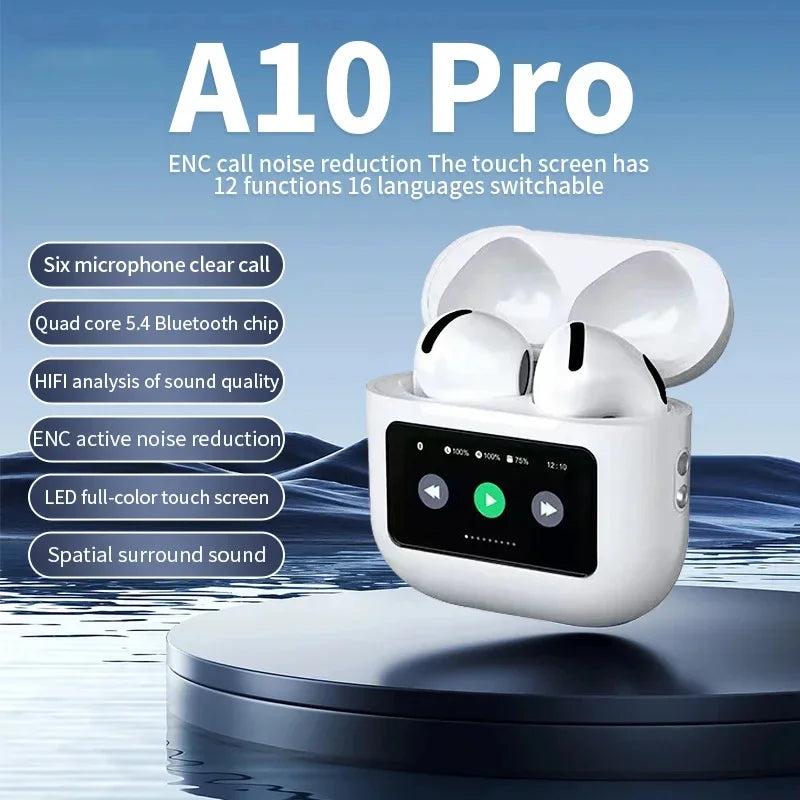 A10 Pro Wireless Earbuds — ANC, Touch Screen, 36Hr Battery