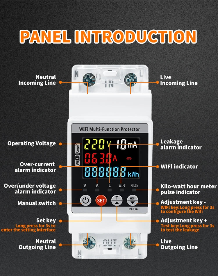 ETEK Smart Kwh Metering Circuit Breaker Adjustable 2P 63A 110V 220V with voltage Current and leakage protection Meter EKVAPS