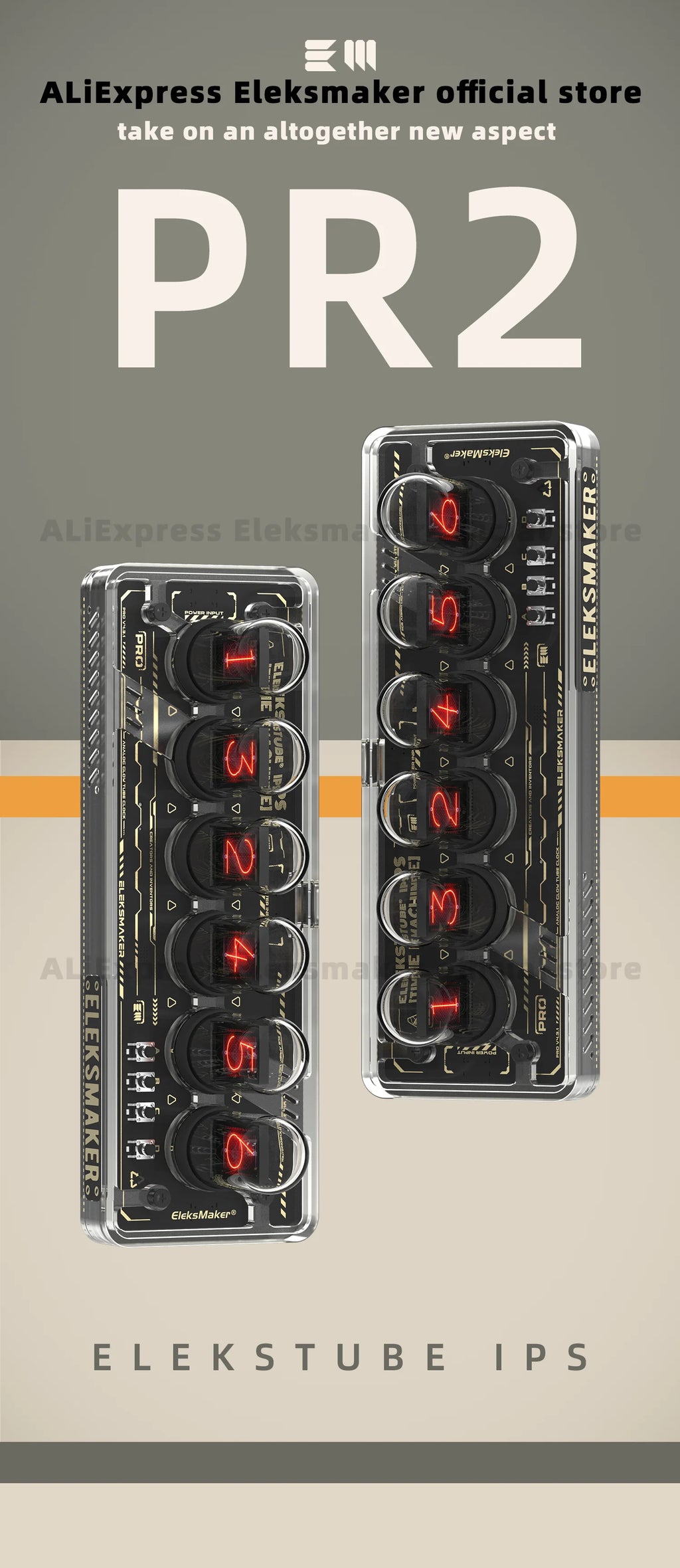 EleksMaker EleksTube IPS PR1 PR2  6-Bit IPS Retro Glows Analog Nixie Tube elekstube clock