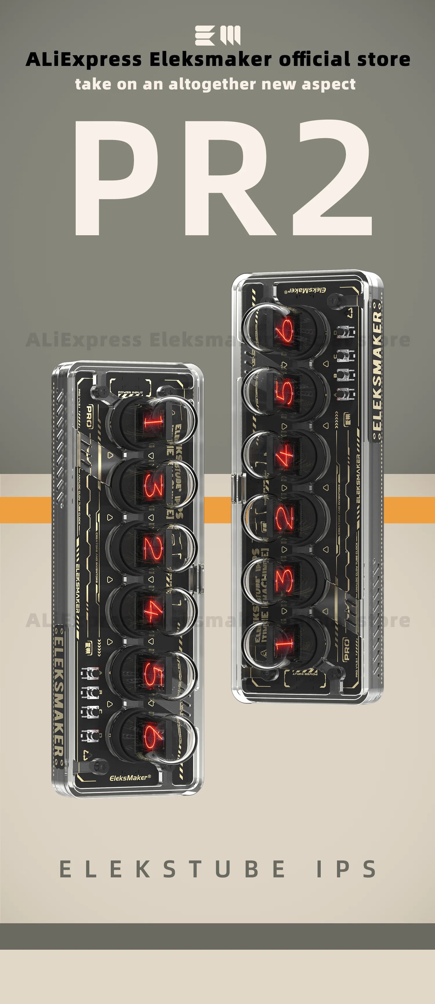 EleksMaker EleksTube IPS PR1 PR2  6-Bit IPS Retro Glows Analog Nixie Tube elekstube clock