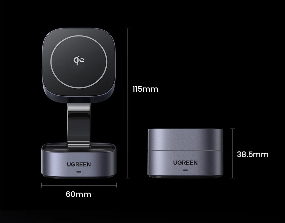 UGREEN Qi2/Qi Magnetic Wireless Charger Stand 15W 2-in-1 Charging Stand For iPhone 16 17 Pro Max/AirPods MagSafe Fast Charger