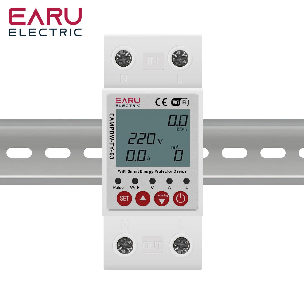 Tuya WiFi Smart Energy Meter Power kWh Meter Earth Leakage Over Under Voltage Protector Time Relay Device Switch Circuit Breaker