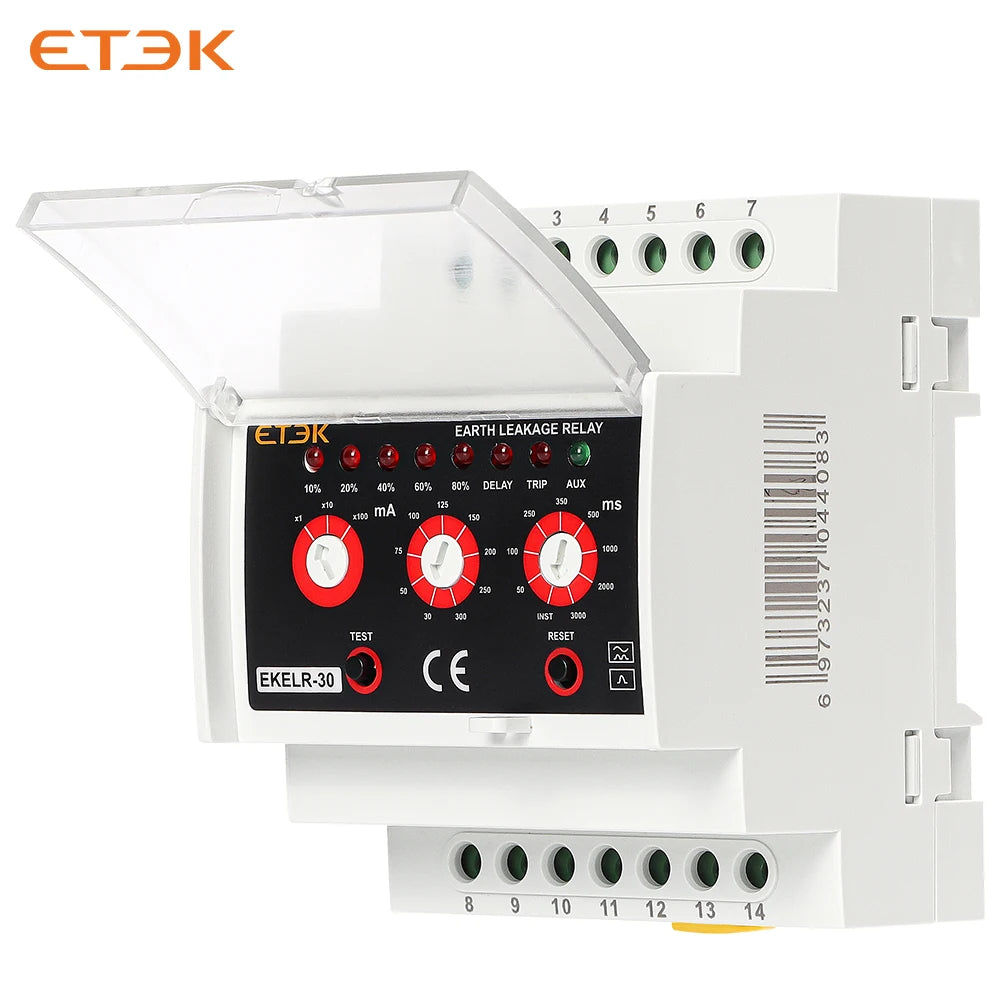 ETEK Earth Leakage Relay Adjustable Current Fault Protection AC Delay 30mA 30A 230V EKELR-30