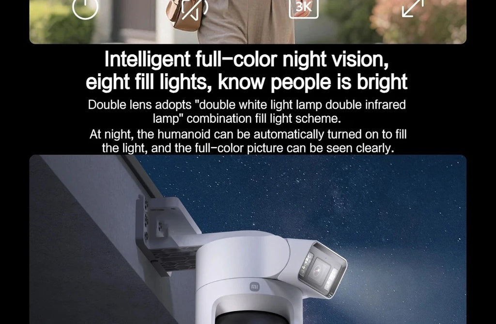 New Xiaomi Outdoor Camera 4 Dual Lens 5MP 3K HD Dual View Monitoring Panoramic Closeup Tracking IP66 Weatherproof AntiTheft CN