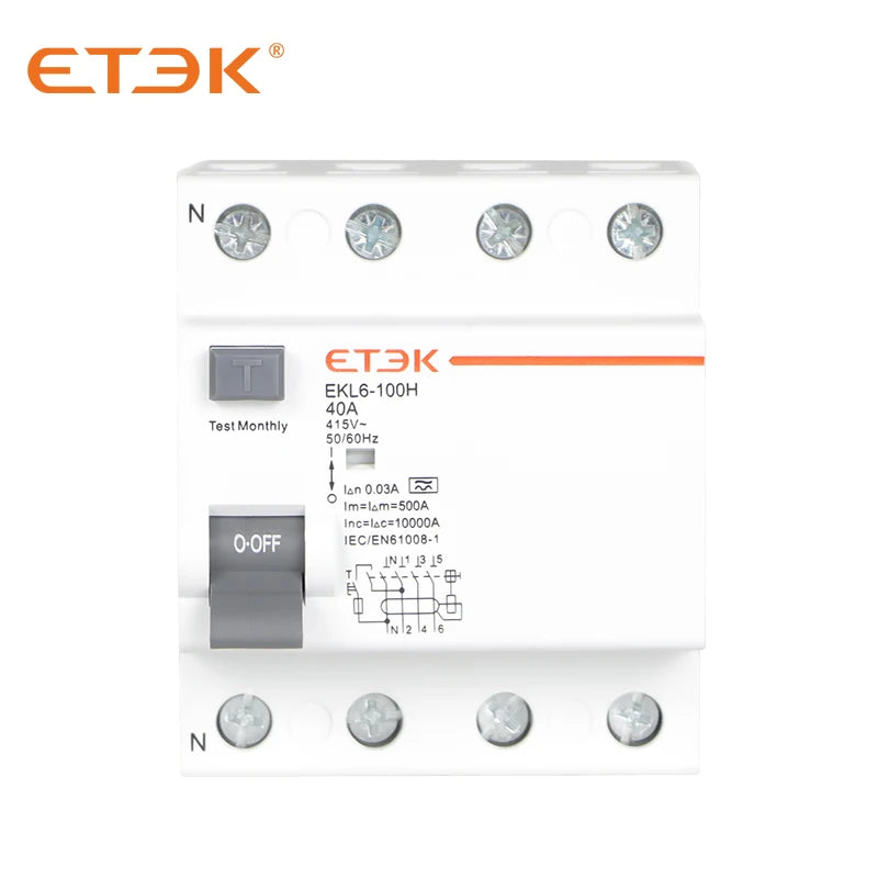 ETEK EKL6 30ma RCD RCCB 2 Pole Type A 10KA 3P+N 4P 40A DC 230V Electromechanic Residual Current Circuit Breaker Leakage Curren
