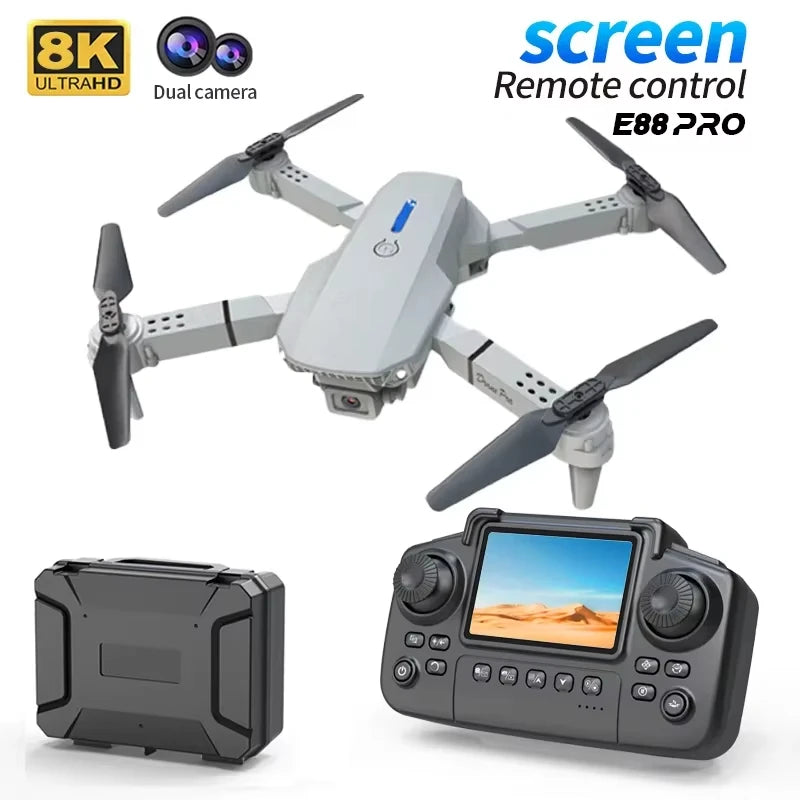 2026 Upgraded Drone E88 Pro 8K Dual-Camera HD Aerial Photography Dron with Screen Foldable Quadcopter RC Toy for Kids Boys Gifts
