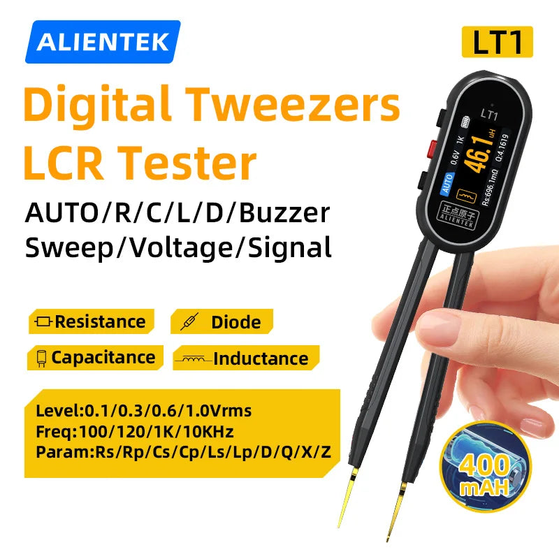 ALIENTEK LT1 Mini Smart Tweezer LCR Tester ERP ESR Tester Digital Resistance Capacitance Inductance Continuity Diode Test Tool