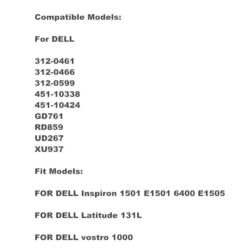New GD761 Laptop Battery For DELL Inspiron 1501 6400 E1505 PP20L For Latitude 131L vostro 1000 XU937 UD267 RD859
