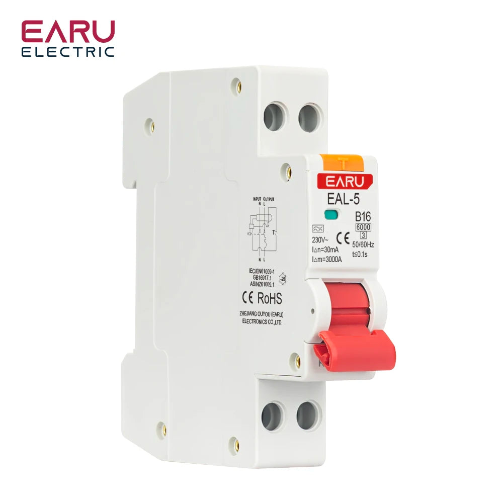 RCBO Type A Residual Automatic Circuit Breaker 1P+N 2P 6A 10A 16A 20A 32A 40A Curve C/B Over Current Leakage Protection 30mA