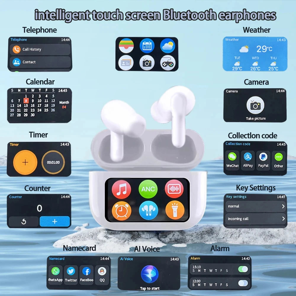 A9Pro Color Screen Touch ANC Noise Reduction TWS Wireless In Ear Sports Call Listening Bluetooth Earphones