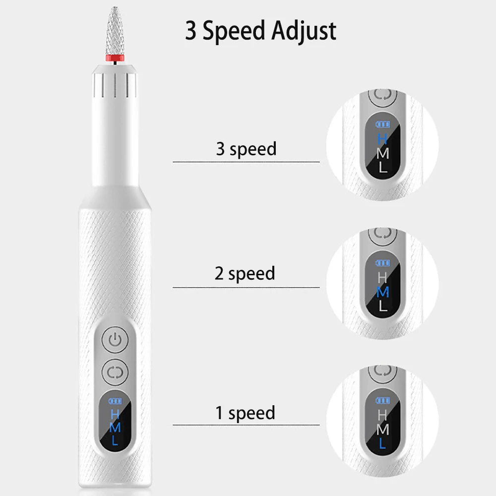 6in1 Wireless Nail Drill 15000RPM with LED Light and Screen Manicure Cutter Nail Repair Pedicure Milling Cutter Polisher Sander