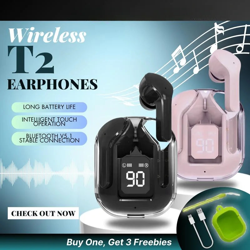 T2 TWS Bluetooth Earbuds Wireless 5.0 Sport Gaming Headsets Noise Reduction Earphone Mic Headphones with LED Display Earphones